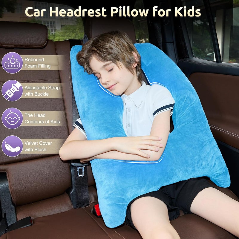 FAIORD Car Pillow for Kids, Travel Pillow with Adjustable Strap, Kids Floor Pillows Cushions for Adults and Children to Support Head and Body Road Trip Essentials (Blue) - Image 3